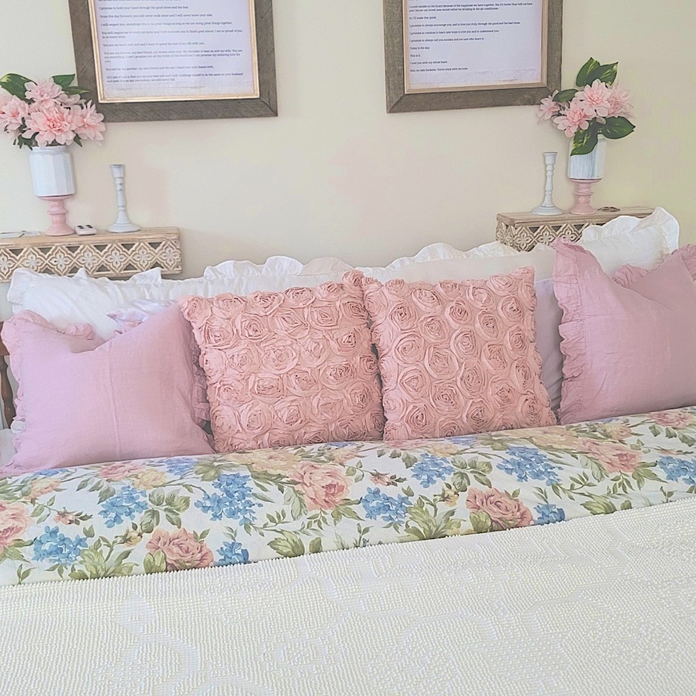 Pink Roses Linen Pillow Covers - Picture 3 of 3